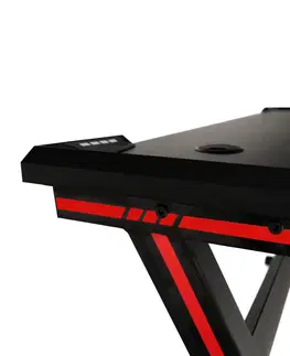 Herné stoly Herný stôl/počítačový stôl, s RGB LED osvetlením, čierna/červená, MACKENZIE 120cm