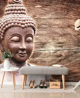 Samolepiace tapety Samolepiaca tapeta socha Budhu na drevenom pozadí