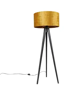 Stojace lampy Stojacia lampa statív čierny so zlatým tienidlom 50 cm - Tripod Classic