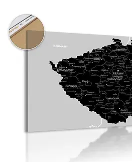 Obrazy na korku Obraz na korku moderná čierno-šedá mapa Česka
