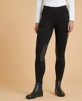 nohavice Dámske jazdecké nohavice - rajtky bavlnené s nášivkami čierne