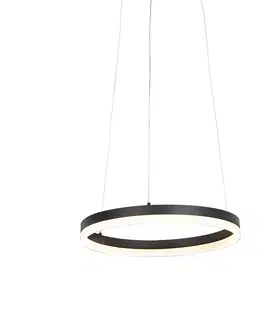 Zavesne lampy Dizajnové krúžkové závesné svietidlo čierne 40 cm vrátane LED a stmievača - Anello