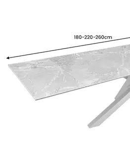 Jedálenské stoly LuxD Rozťahovací keramický stôl Paquita 180-220-260 cm biely mramor
