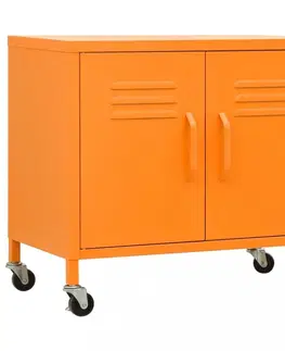 Kancelárske skrine Plechová skrinka s kolieskami Dekorhome Oranžová
