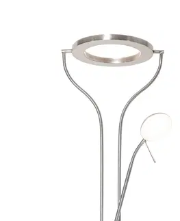 Stojace lampy Moderná stojaca oceľová lampa s čítacím ramenom vrátane LED a stmievača - Divo