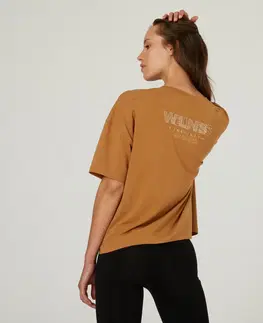 fitnes Dámske tričko 500 na cvičenie orieškové hnedé