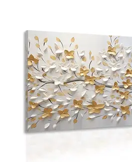 Obrazy stromy a listy Obraz strom s bielo-zlatými kvetmi