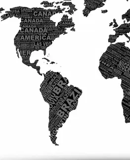 Obrazy na korku Obraz na korku čiernobiela mapa sveta