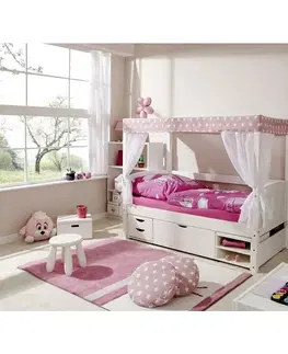 Atypické detské postele Detská posteľ s nebesami Lino Mini Záves Ružovo-Biely