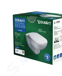 Záchody DURAVIT - D-Code Závesné WC, Rimless, doska SoftClose, biela 45700900A1