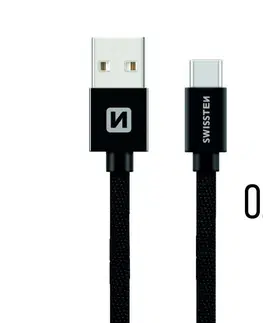 Dáta príslušenstvo Dátový kábel Swissten textilný s USB-C konektorom a podporou rýchlonabíjania, čierny 71521101