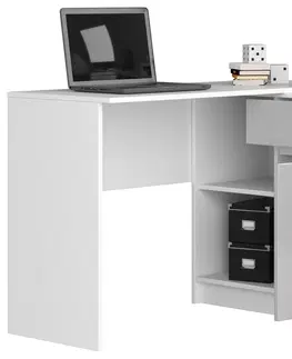 Písacie stoly Dizajnový písací stôl CASPER, biely / metalický lesk