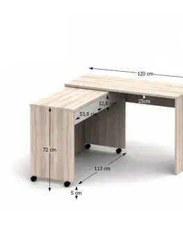Písacie stoly Rozkladací PC stôl so šuplíkmi, dub sonoma/biela, VERSAL NEW