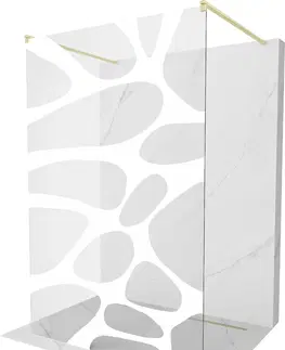 Sprchové dvere MEXEN/S - Kyoto samostatne stojaca sprchová zástena 110 x 200, biely vzor 8 mm, zlatá kartáčovaná 800-110-002-55-97