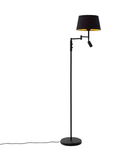 Stojace lampy Čierna stojaca lampa s čiernym tienidlom a nastaviteľnou lampou na čítanie - Ladas
