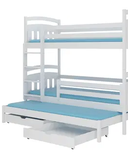 Postele NABBI Arkus drevená poschodová posteľ s prístelkou 90x200 cm biela