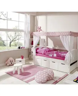 Atypické detské postele Detská Posteľ S Nebesami Lino Mini Záves Ružovo-Biely