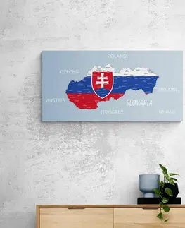 Obrazy mapy Obraz mapa Slovenska so štátnym znakom a okolitými štátmi