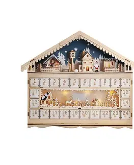Vianočné dekorácie Solight LED adventný kalendár Horská chata, 10x LED, 50 x 40 cm, 2x AA
