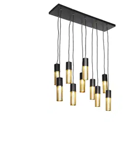 Zavesne lampy Industriálne závesné svietidlo čierne so zlatými 10-timi svetlami - Raspi