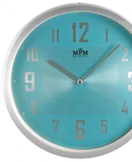 Hodiny Nástenné hodiny MPM, 2825.7031 - strieborná/modrá svetlá, 25cm
