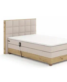Postele Elektrická polohovacia posteľ, boxspring, béžová/dub artisan, 120x200, TIANA