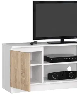 TV stolíky Dizajnový TV stolík ROMANA140, biely / dub Sonoma