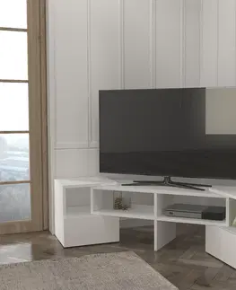 TV stolíky DUOS rovný/rohový TV stolík, biely