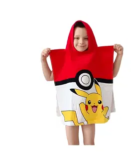 Uteráky Detské pončo Pokémon Pokéball a Pikachu, 50 x 115 cm
