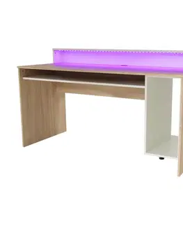 Herné stoly PC stôl/herný stôl, dub sonoma/biela, TEZRO NEW