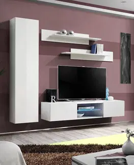 Podkrovný nábytok Obývacia stena Fly R1 biely  + LED