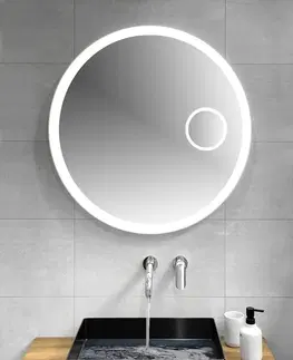Kúpeľňa SAPHO - FLOAT okrúhle LED podsvietené zrkadlo, ø 90cm, kozm.zrkadlo, IR senzor, 3500-6500°K, biely FT900