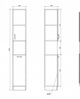 Kúpeľňa AQUALINE - SIMPLEX ECO vysoká skrinka s košom 30x180x30cm SIME310