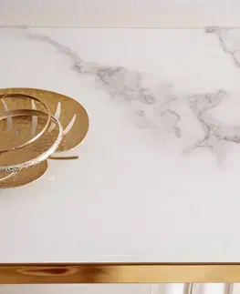 Konferenčné stolíky LuxD Dizajnová konzola Latrisha 80 cm bielo-zlatá - vzor mramor