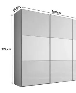 Šatníkové skrine s posuvnými dverami Skriňa INCLUDO GLAS Sklo Biele/sivé,š.cca 298cm