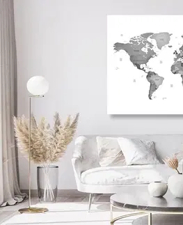 Obrazy na korku Obraz na korku mapa sveta vo farbách čiernobielej
