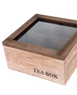 Príslušenstvo pre prípravu čaju a kávy Drevený box na čajové vrecká TEA, 16 x 16 x 8 cm