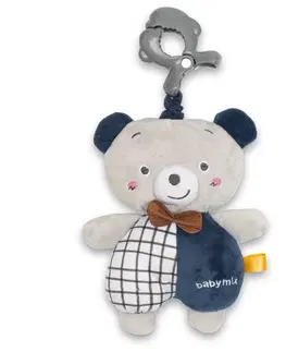 Plyšové hračky BABY MIX - Detská plyšová hračka s hracím strojčekom a klipom Medvedík modrý