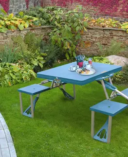 Záhradné zostavy Kempingový skladací kufríkový set, 4-miestny, modrý, HORT
