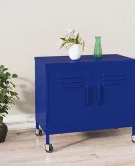 Kancelárske skrine Plechová skrinka s kolieskami Dekorhome Modrá