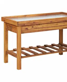 Záhradné stoly Záhradný pracovný stôl so zinkovou doskou 100x50 cm masívna akácia Dekorhome