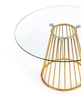 Jedálenské stoly HALMAR Liverpool okrúhly sklenený jedálenský stôl priehľadná / zlatá