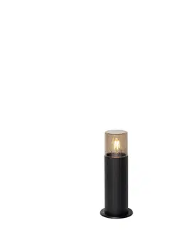 Vonkajsie osvetlenie Stojanové vonkajšie svietidlo čierne s dymovým tienidlom 30 cm IP44 - Odense