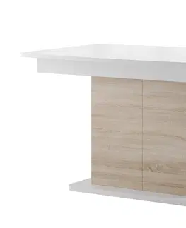 Jedálenské stoly Rozkladací stĺpový jedálenský stôl SMART 03, dub sonoma/biela