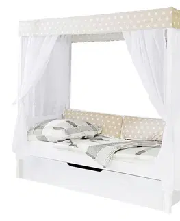 Atypické detské postele Posteľ S Nebesami Lino Záves Béžovo-Biely