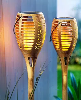 Drobné dekorácie a doplnky Solárna pochodeň Flame Bambus, 2 ks