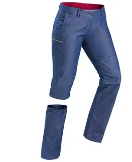 nohavice Dámske nohavice Travel 100 odopínateľné džínsovo modré