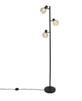 Stojace lampy Dizajnová stojaca lampa čierna so zlatým nastaviteľným 3 svetlom - Mesh