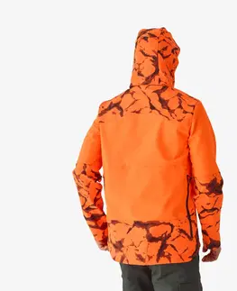 bundy a vesty Softshellová poľovnícka bunda 500 odolná oranžová reflexná