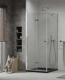 Vane MEXEN/S - Lima sprchovací kút zalamovacie dvere 80 x 80, transparent, chróm + Flat čierna vanička so sifónom 856-080-080-01-00-4070